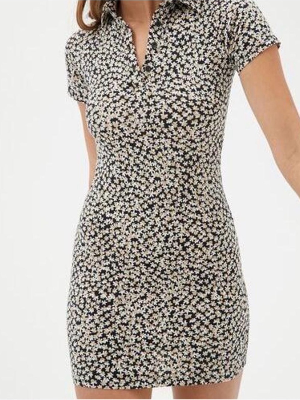 Motel Rocks Black and White Floral Polo Dress